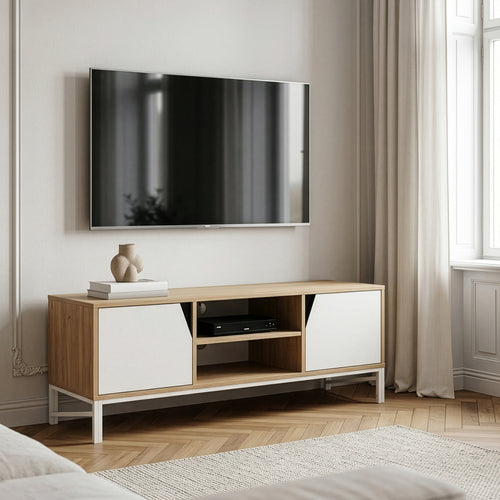 Mueble de televisión Kerrköndam 120x40x46 cm aspecto roble/blanco [en.casa]