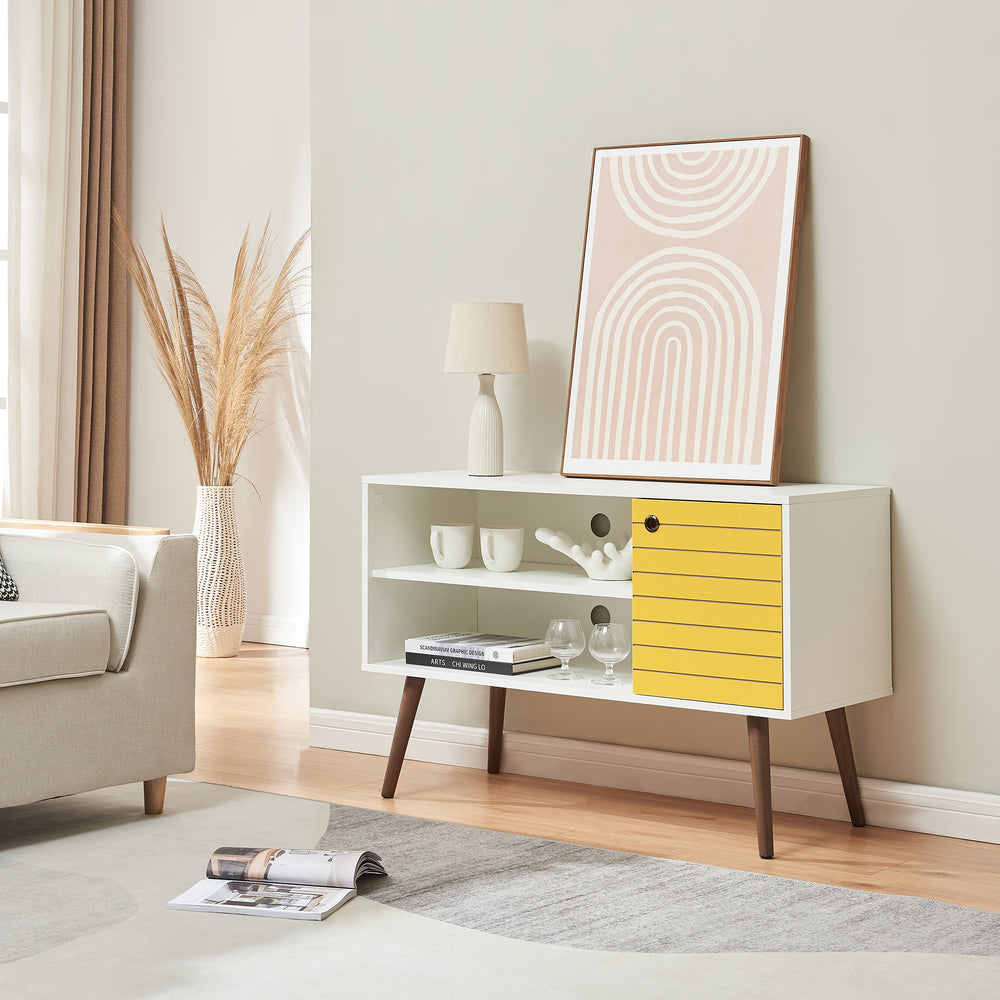 Mueble para TV Vare 100x40x66 cm Blanco/Amarillo [en.casa] - premiumXL