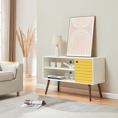 Mueble para TV Vare 100x40x66 cm Blanco/Amarillo [en.casa] - premiumXL