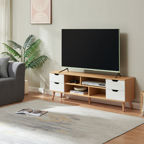 Mueble de televisión Bordkak 140x30x45 cm efecto roble/blanco [en.casa]