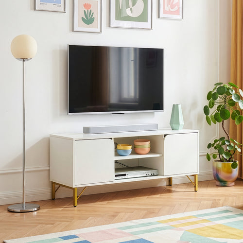 Mueble de televisión Reyri 120x39x52 cm Blanco/Dorado [en.casa]