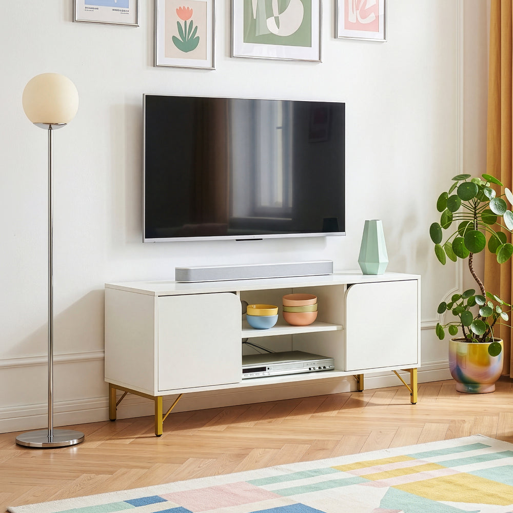 Mueble de televisión Reyri 120x39x52 cm Blanco/Dorado [en.casa]