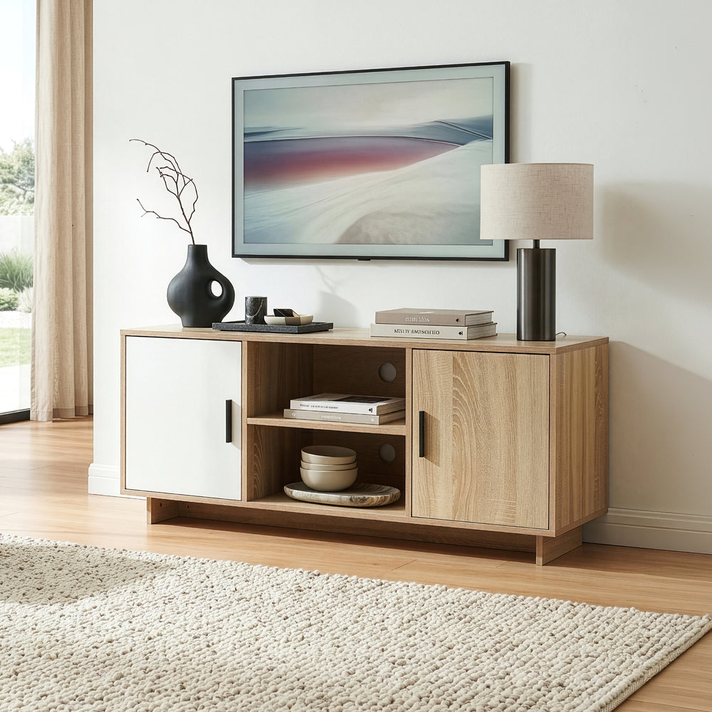 Mueble de televisión Kenta 120x39x52 cm aspecto roble Sonoma/blanco [en.casa]