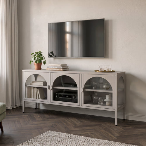 Vitrina Klippestad con 3 puertas arqueadas acero 118x35x55cm Gris cálido [en.casa]