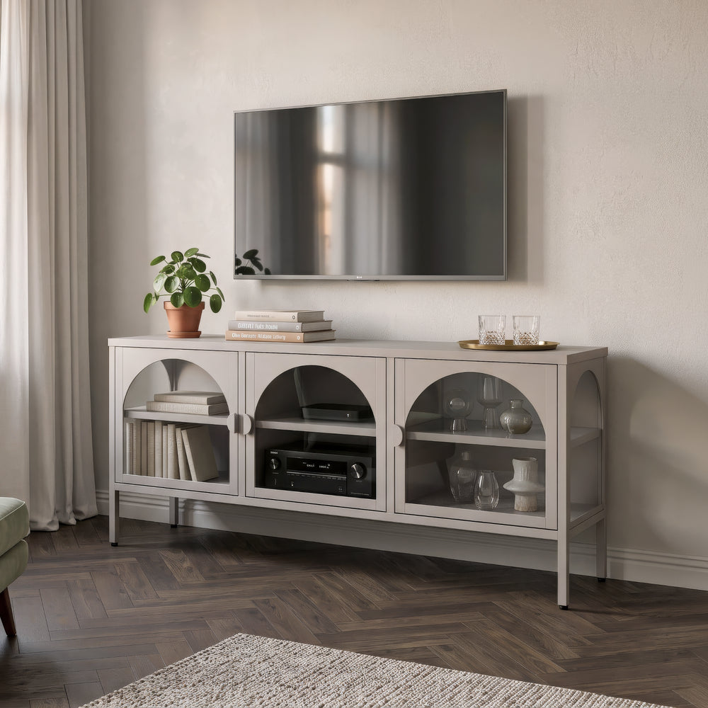 Vitrina Klippestad con 3 puertas arqueadas acero 118x35x55cm Gris cálido [en.casa]