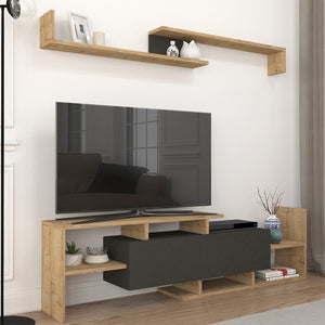 Mueble de televisión Liksefte con estantería de pared 154x28x42 cm [en.casa]