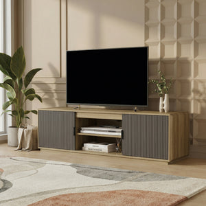 Mueble de TV Trömi 2 puertas 150x40x43cm - Roble/Gris [en.casa]
