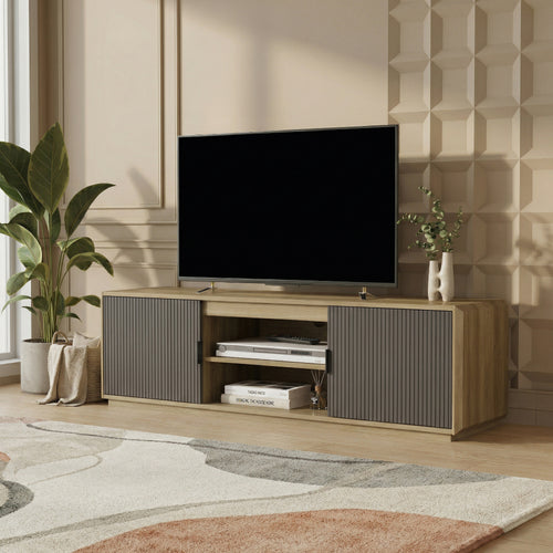 Mueble de TV Trömi 2 puertas 150x40x43cm - Roble/Gris [en.casa]