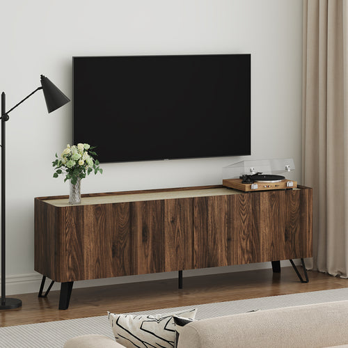 Mueble de televisión Trorlon 160x40x55 cm aspecto nogal/travertino [en.casa]
