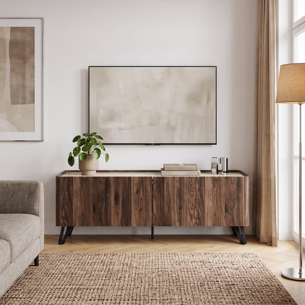 Mueble para TV Trorlon 4 puertas 160x40x55 cm Nogal/Travertino [en.casa]