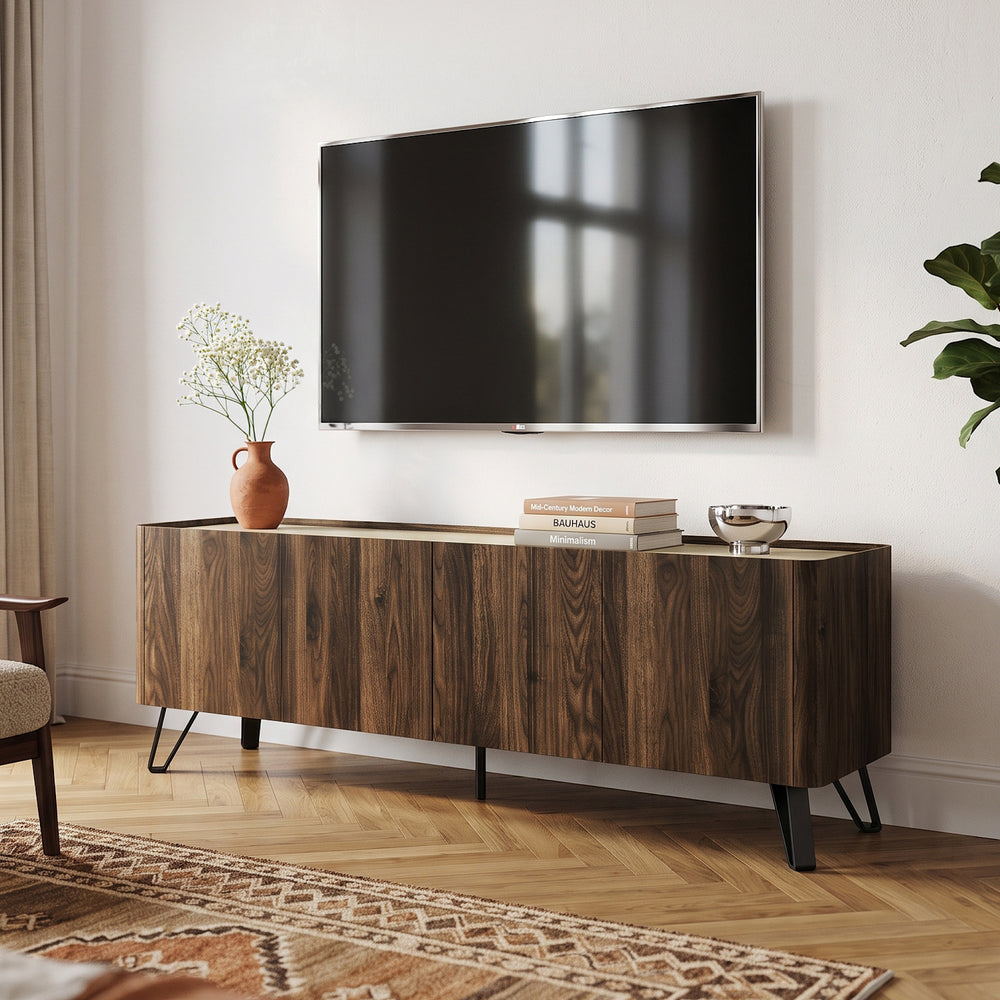Mueble para TV Trorlon 4 puertas 160x40x55 cm Nogal/Travertino [en.casa]