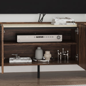 Mueble para TV Trorlon 4 puertas 160x40x55 cm Nogal/Travertino [en.casa]