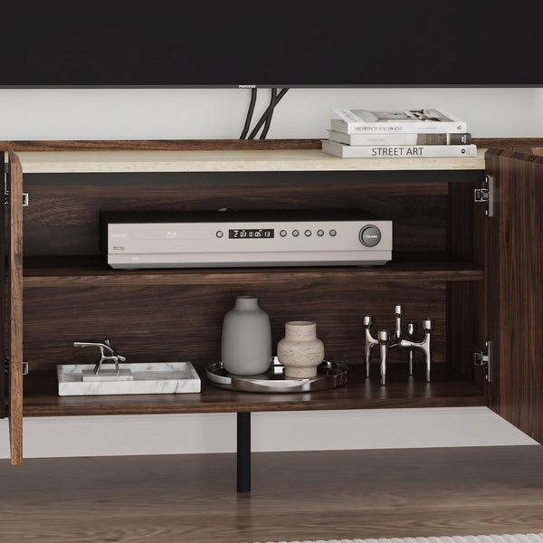 Mueble para TV Trorlon 4 puertas 160x40x55 cm Nogal/Travertino [en.casa]