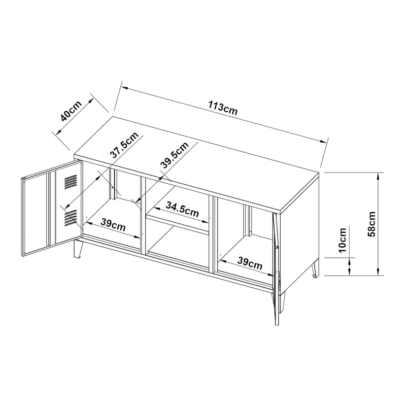 Esquema acotado Mueble de televisión Kotka con puertas [en.casa]