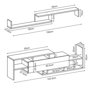 Mueble de televisión Liksefte con estantería de pared 154x28x42 cm [en.casa]