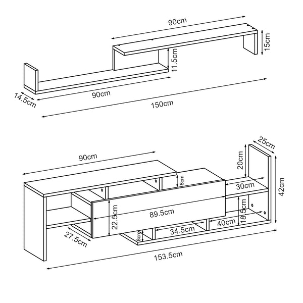 Mueble de televisión Liksefte con estantería de pared 154x28x42 cm [en.casa]