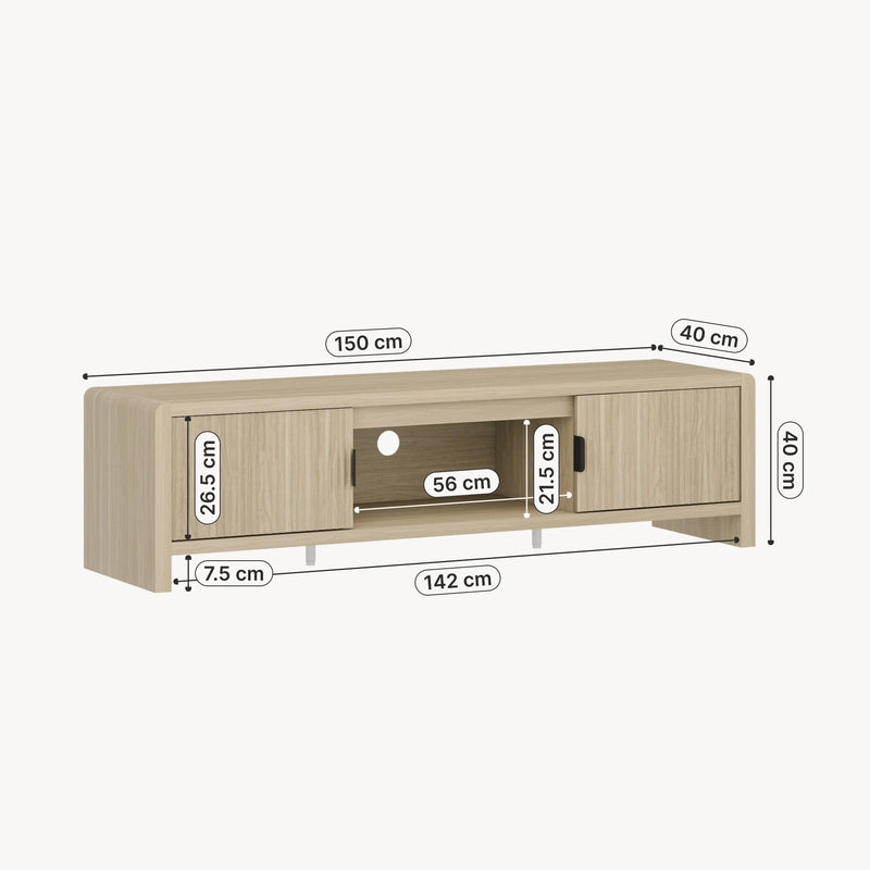 Esquema acotado Mueble de TV Lukkodso con 2 puertas MDF 150x40x40cm [en.casa]