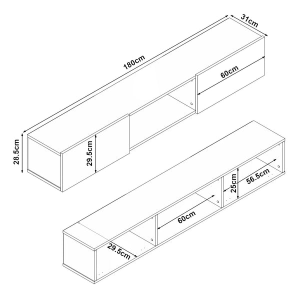 Mueble de televisión Paltamo 180x31x29,5cm en varios colores [en.casa]