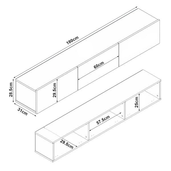 Mueble de televisión Vihti 180x31x29,5cm en varios colores [en.casa]