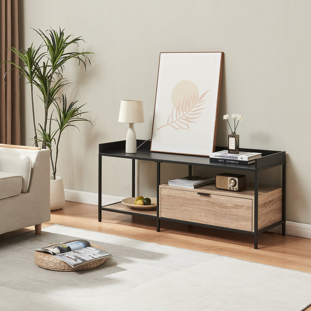 Mesa de televisión Belana 120x40x54 cm negro/efecto roble [en.casa] - premiumXL