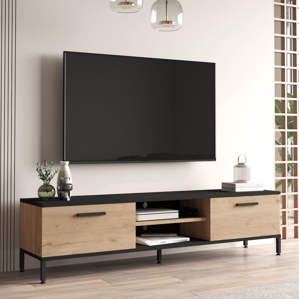 Mesa de televisión Lempäälä con 2 compartimentos de almacenamiento 160 x 35 x 39 cm en varios colores [en.casa] - premiumXL