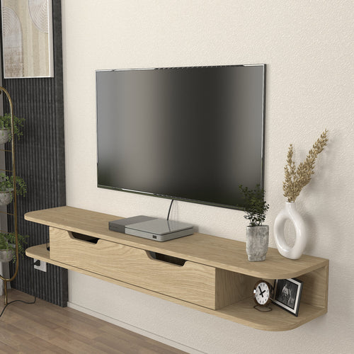 Mueble bajo de TV colgante Karjali 150x30x19 cm aspecto roble [en.casa] - premiumXL