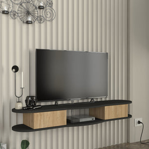 Mueble bajo de TV colgante Nyskiri 150x35x19 cm antracita/efecto roble [en.casa] - premiumXL
