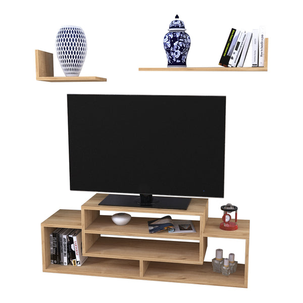 Conjunto de mesa de televisión Kinn de 3 piezas con 2 estantes [en.casa]