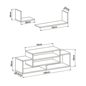 Conjunto de mesa de televisión Kinn de 3 piezas con 2 estantes [en.casa]