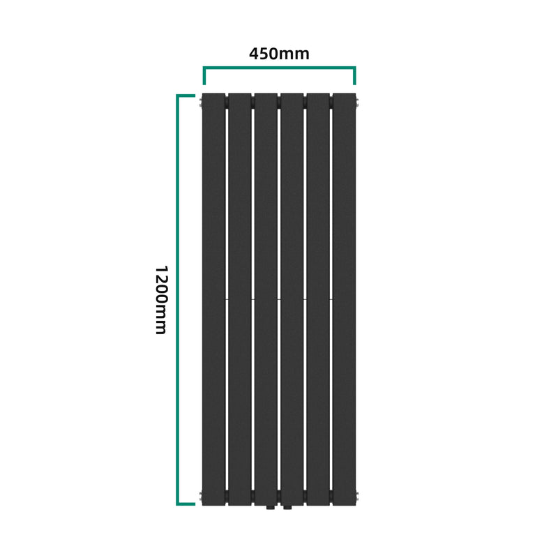 Esquema acotado Radiador de diseño Nore Negro 120x45cm Doble capa 1140W [neu.haus]