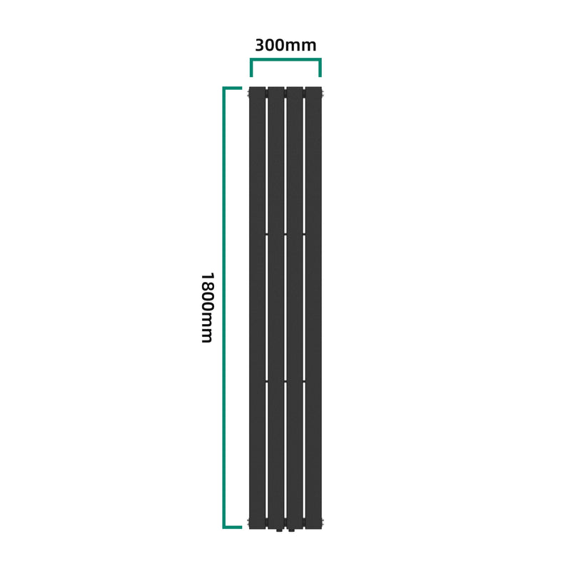 Esquema acotado Radiador de diseño Nore Negro 180x30cm Monocapa 598W [neu.haus]