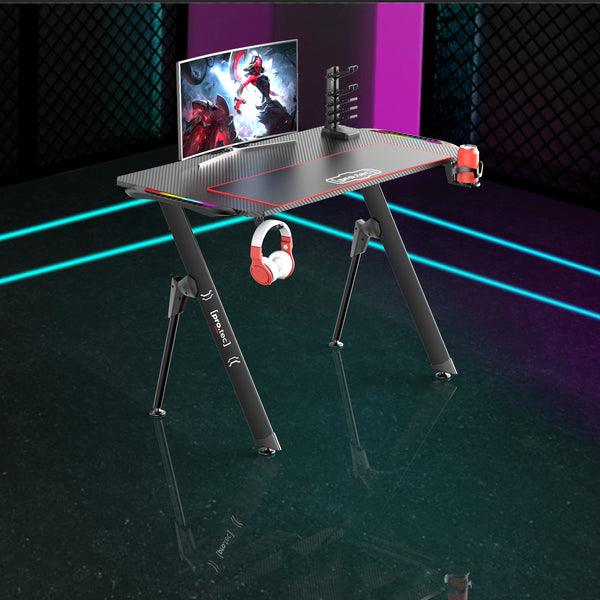 Mesa de juego Stockton con iluminación LED RGB negra en varios tamaños [pro.tec]
