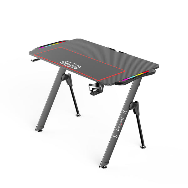 Mesa de juego Stockton con iluminación LED RGB negra en varios tamaños [pro.tec]