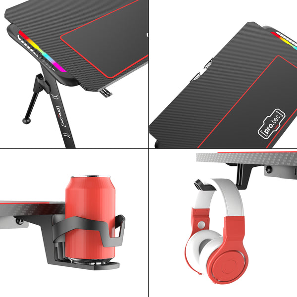 Mesa de juego Stockton con iluminación LED RGB negra en varios tamaños [pro.tec]
