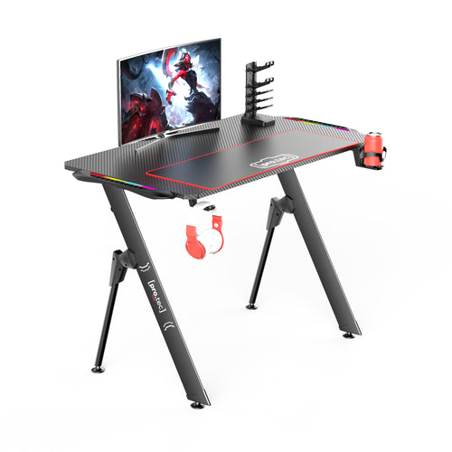 Mesa de juego Stockton con iluminación LED RGB negra en varios tamaños [pro.tec]