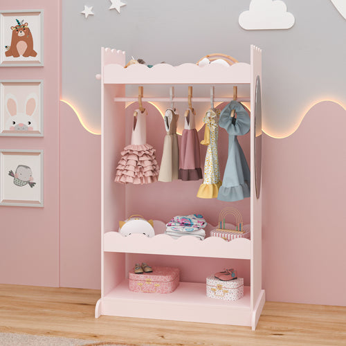 Perchero burro infantil Vestnes con espejo Rosa [en.casa] 