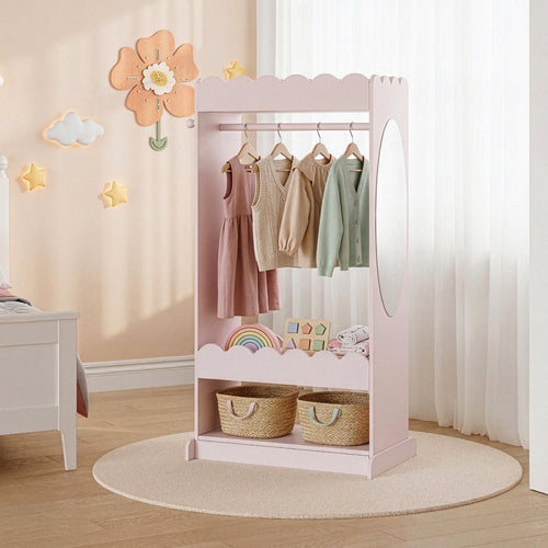 Perchero burro infantil Vestnes con espejo Rosa [en.casa] 
