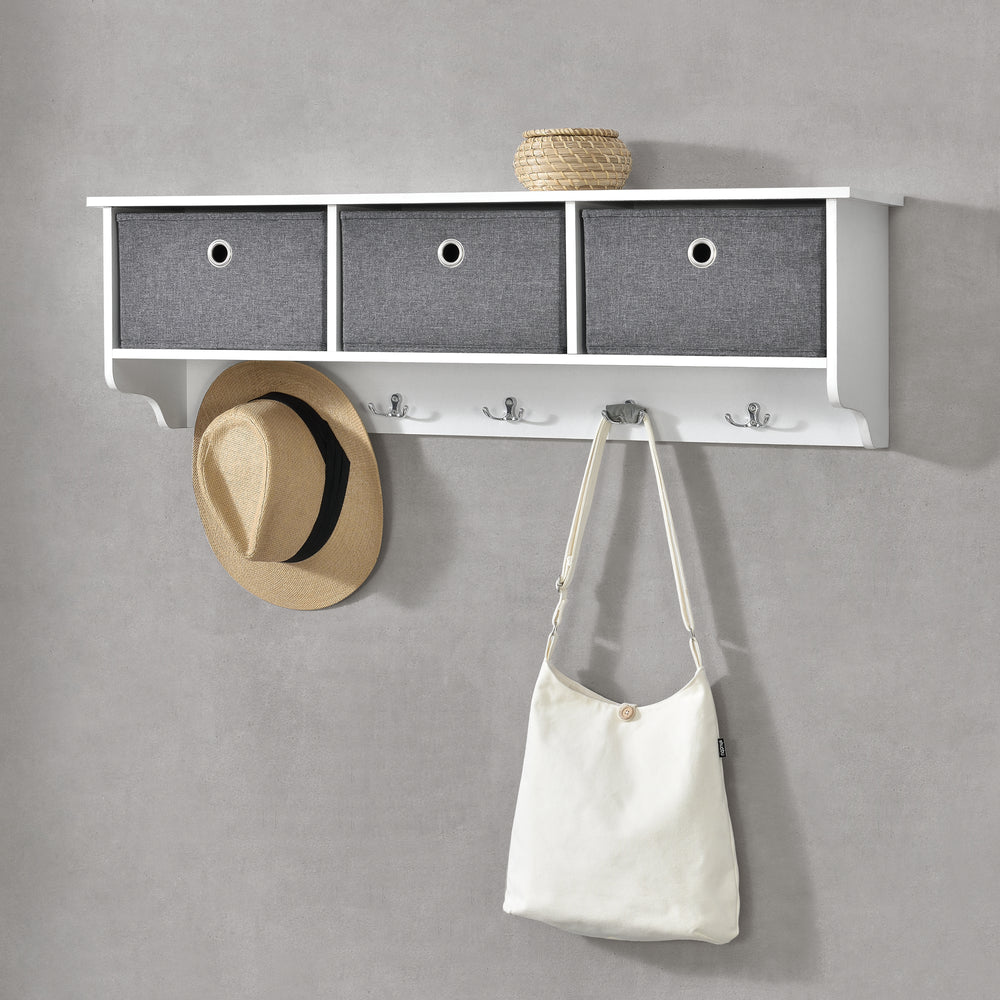 Perchero de pared Horsens con cajas de almacenamiento 100x20x30cm blanco/gris en.casa - premiumXL