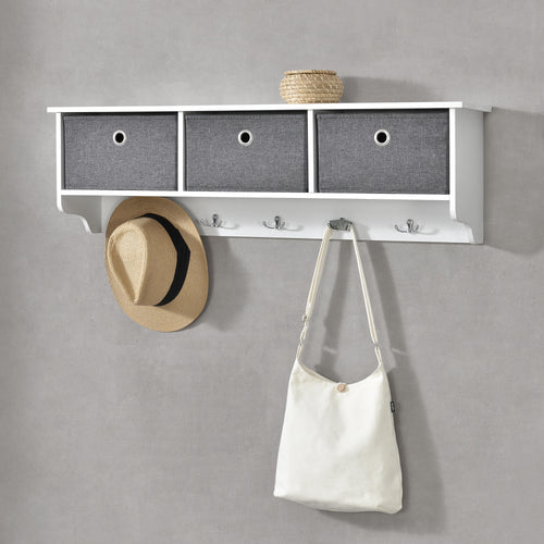 Perchero de pared Horsens con cajas de almacenamiento 100x20x30cm blanco/gris en.casa - premiumXL
