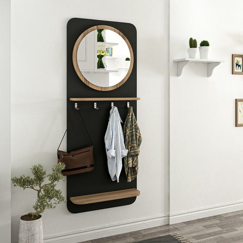 Panel de vestuario Helsinge con espejo 150x60x15 cm Negro [en.casa]