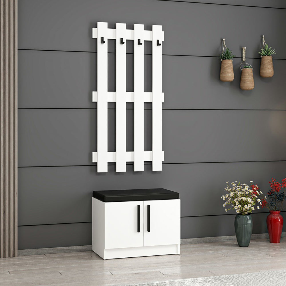 Panel de guardarropa con banco para zapatos Farum Blanco [en.casa]