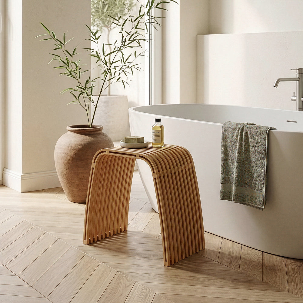 Taburete baño Jysa banco bambú 45x50x31cm - Natural [en.casa]