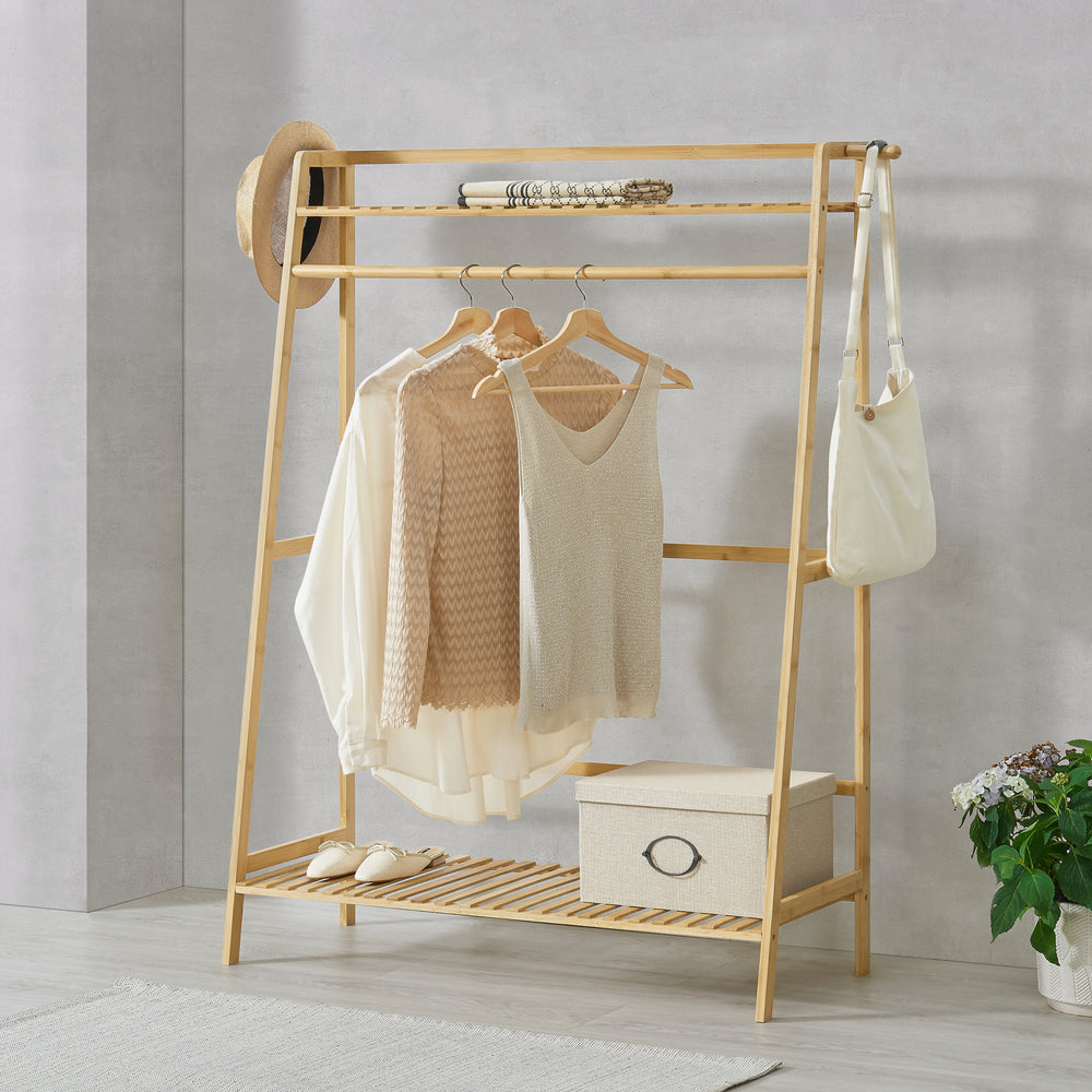 Perchero Föglö 139 x 100 x 40 cm bambú natural [en.casa] - premiumXL