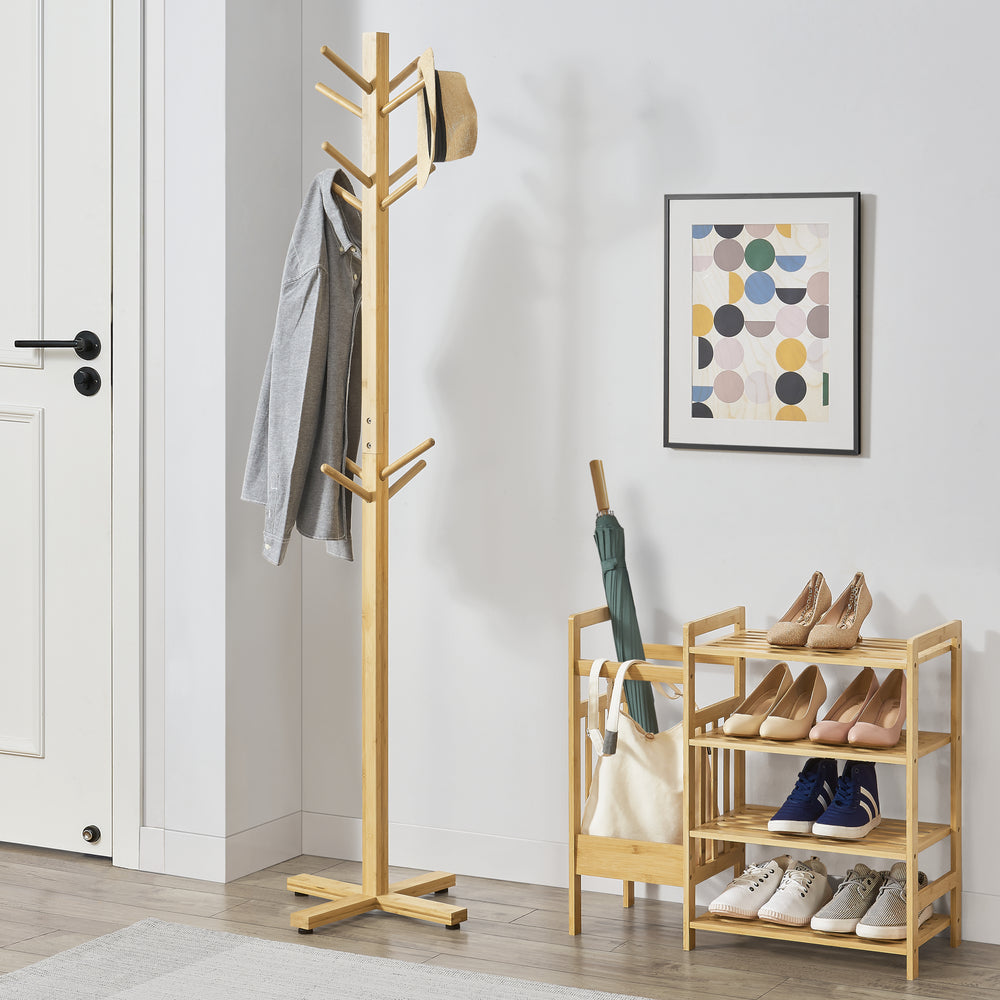 Perchero Jämsä 176 x 38 x 38 cm 12 ganchos bambú natural [en.casa] - premiumXL