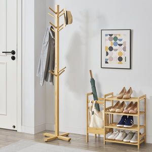 Perchero Jämsä 176 x 38 x 38 cm 12 ganchos bambú natural [en.casa] - premiumXL