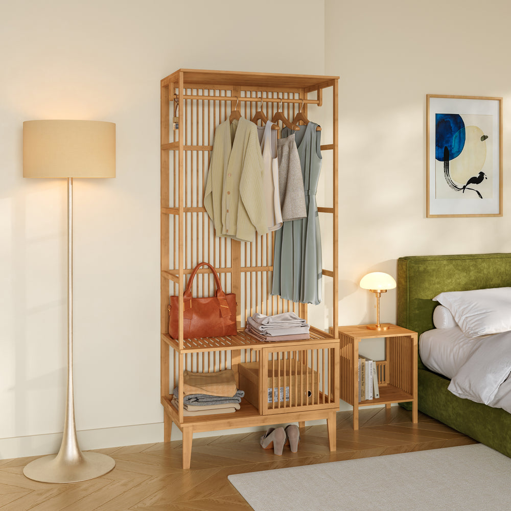 Perchero Burro Vemb con compartimento abierto bambú 185 x 80 x 45 cm - Color natural [en.casa]