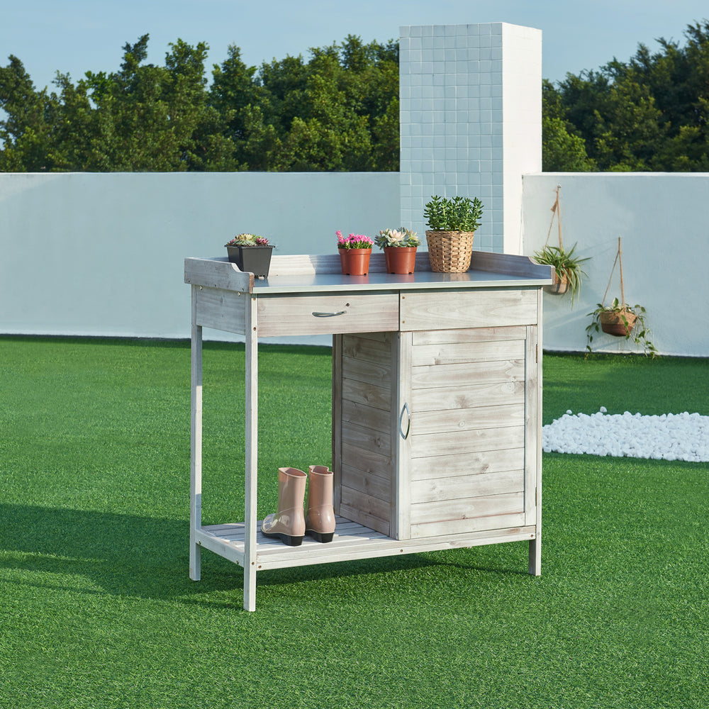 Mesa de cultivo Aliano madera de abeto gris [casa.pro]