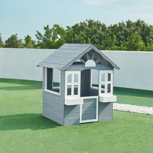 Casita infantil Vesa 138x120x102 cm madera de abeto gris [casa.pro] - premiumXL