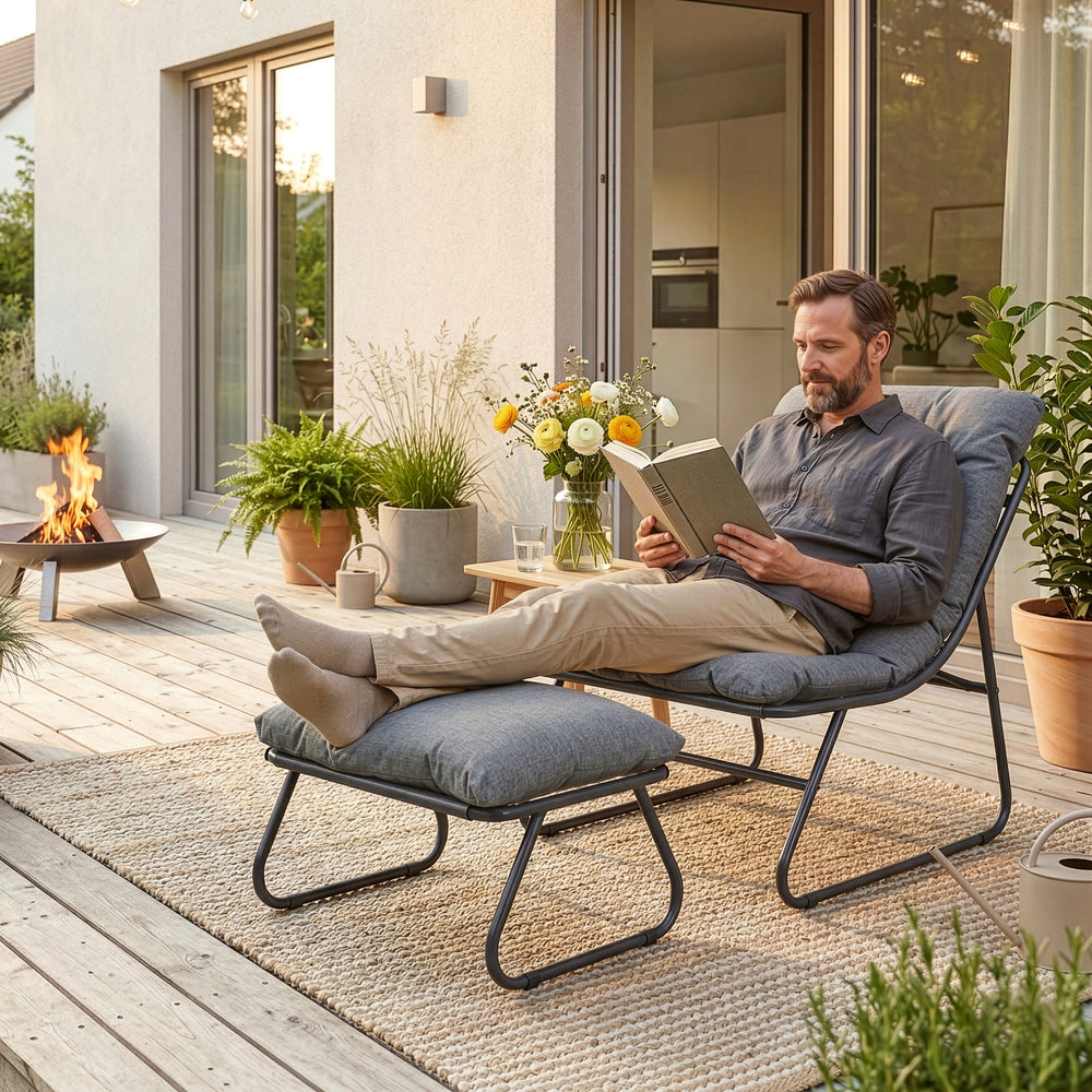 Conjunto de muebles de jardín Malmö sillón con reposapiés [casa.pro]