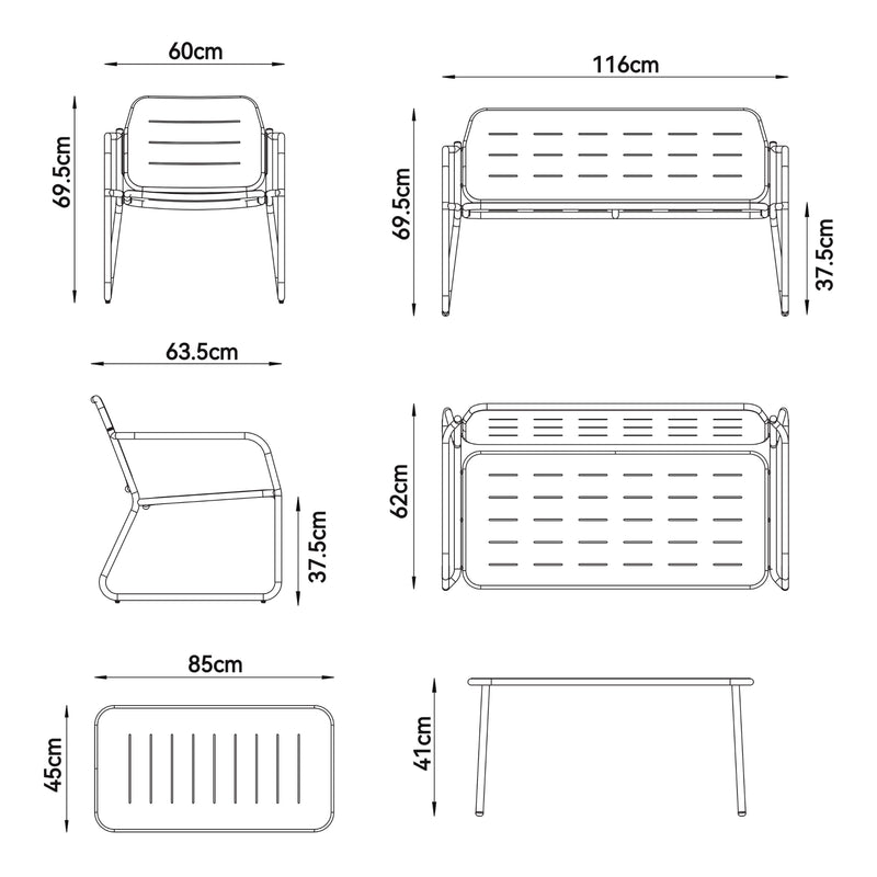 Esquema acotado Conjunto de muebles de jardín Andria acero [casa.pro]
